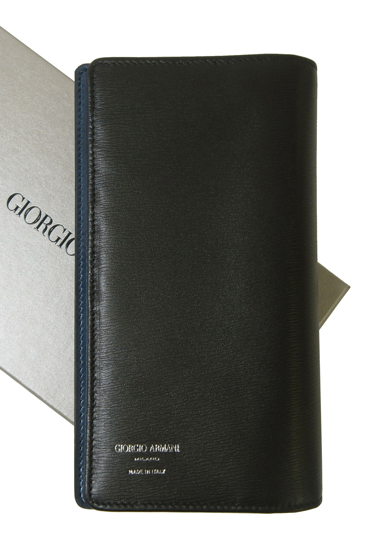 アルマーニ 長財布 ジョルジオアルマーニ 二つ折 （ブラック×ブルー） の通販＆即日発送 - A-2577