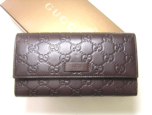 [ グッチ ] グッチシマ モノグラムレザー二つ折長財布（チョコレート） - G-3897