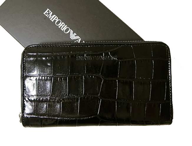 アルマーニ エンポリオアルマーニ クロコ型押し長財布（ブラック 
