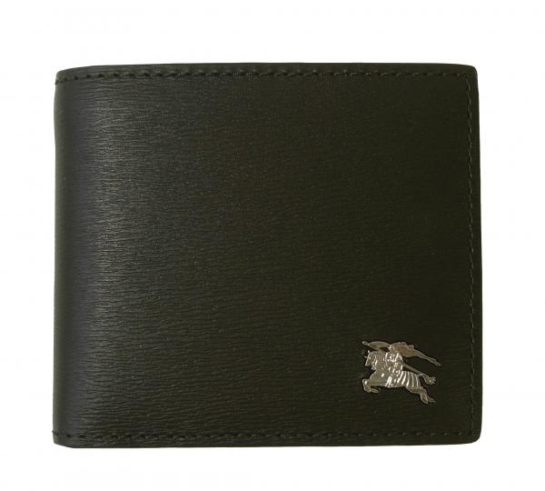 バーバリーロンドンイングランド　二つ折り財布　ロゴプリント　ブラック　レザー