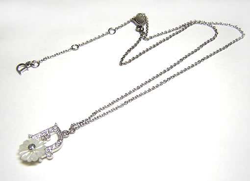 極美品】Dior ディオール ネックレス ホワイト花 シルバー Dロゴ