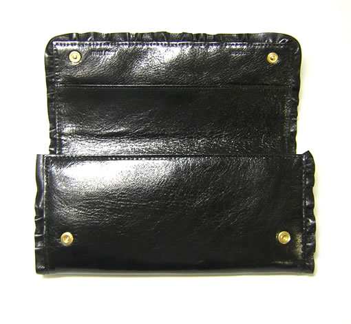 ミュウミュウ ] カプレット フリルレザー二つ折長財布（ブラック 