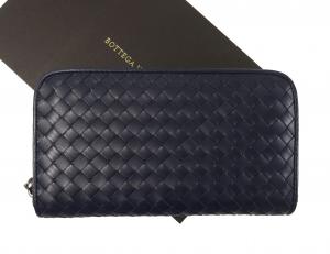 ボッテガヴェネタ 長財布 ファスナー イントレチャート（牛革 群青色）