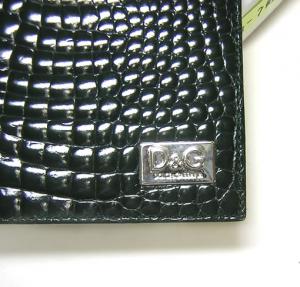 No.2 D＆G クロコ型押しエナメルカーフ　二つ折財布（ダークグリーン）
