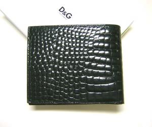 No.3 D＆G クロコ型押しエナメルカーフ　二つ折財布（ダークグリーン）