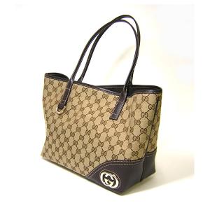 No.2 ダブルGプレート GG柄ショルダートートバッグ(ベージュ×ダークブラウン)