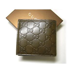 No.2 グッチシマ　モノグラムレザー二つ折財布（カーキ）
