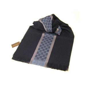 No.2 シルクウールマフラー GGラインデザイン(ダークネイビー)