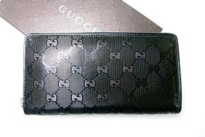 グッチ インプリメGG柄ラウンドファスナー長財布（ブラック