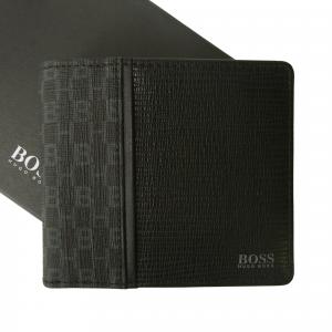 ヒューゴ・ボス 財布 メンズ 二つ折り 型押し牛革 （ブラック）
