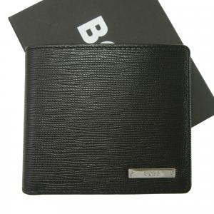 ヒューゴ・ボス 財布 メンズ 二つ折り  型押し牛革 イタリアンレザー（ブラック）