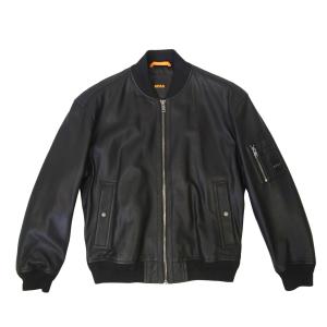 ヒューゴ・ボス ブルゾン ジャケット レザー JUGE メンズ ラムレザー 子羊革 Relaxed Fit ブラック