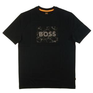 ヒューゴ・ボス Tシャツ 半袖 メンズ コットン Regular fit BOSSロゴ アートワーク ブラック