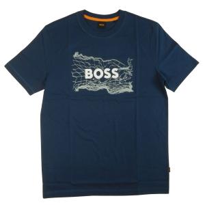 ヒューゴ・ボス Tシャツ 半袖 メンズ コットン Regular fit BOSSロゴ アートワーク ブルー XL