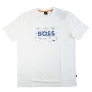 ヒューゴ・ボス Tシャツ 半袖 メンズ コットン Regular fit BOSSロゴ アートワーク ホワイト 白