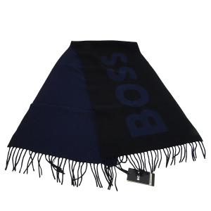 ヒューゴ・ボス マフラー ストール スカーフ メンズ Rikard ブラック×ブルー 35×180cm