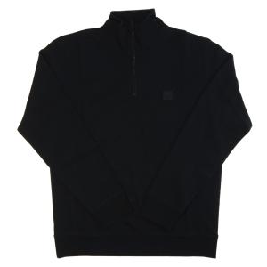 ヒューゴ・ボス スウェットシャツ ジップネック コットンテリー ウェア プルオーバー メンズ ブラック