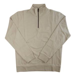 ヒューゴ・ボス スウェットシャツ ジップネック コットンテリー ウェア プルオーバー メンズ ライトベージュ