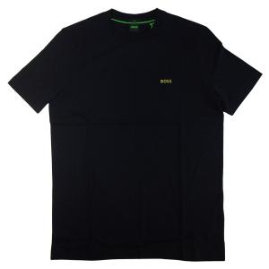 ヒューゴ・ボス Tシャツ 半袖 メンズ ストレッチコットン Regular fit ブラック+ゴールドBOSSロゴ 