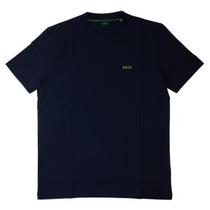 ヒューゴ・ボス Tシャツ 半袖 メンズ ストレッチコットン ダークブルー+ゴールドBOSSロゴ
