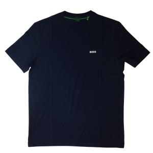ヒューゴ・ボス Tシャツ 半袖 メンズ ストレッチコットン ダークブルー+ホワイトBOSSロゴ