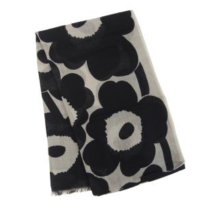 マリメッコ スカーフ ストール ウール Fiore Unikko フィオーレ ウニッコ 花柄 ブラック×カーキ