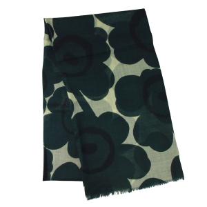 マリメッコ スカーフ ストール ウール Fiore Unikko フィオーレ ウニッコ 花柄 ダークグリーン