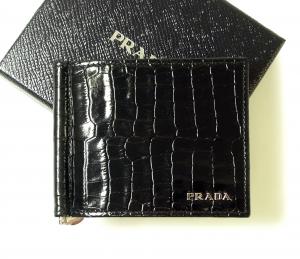 プラダ カードケース（マネークリップ付き・ブラック） - インポート