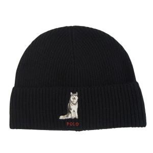 ラルフ ローレン ニット帽 ニットキャップ POLO メンズ レディース ハスキー ドッグ 犬 ブラック